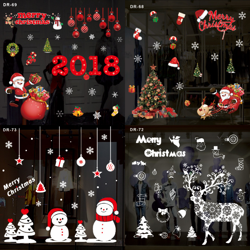 Christmas decorations color non-trace static film stickers shop shop glass decals map Christmas glass stickers