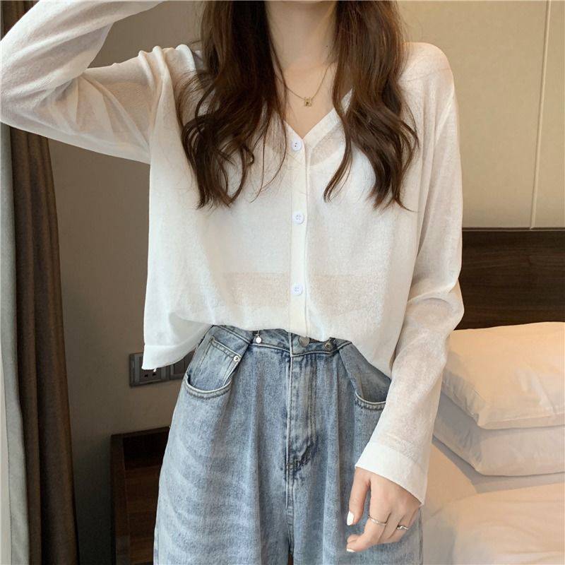 薄针织开衫外套女2022年夏季新款复古温柔风宽松百搭长袖上衣