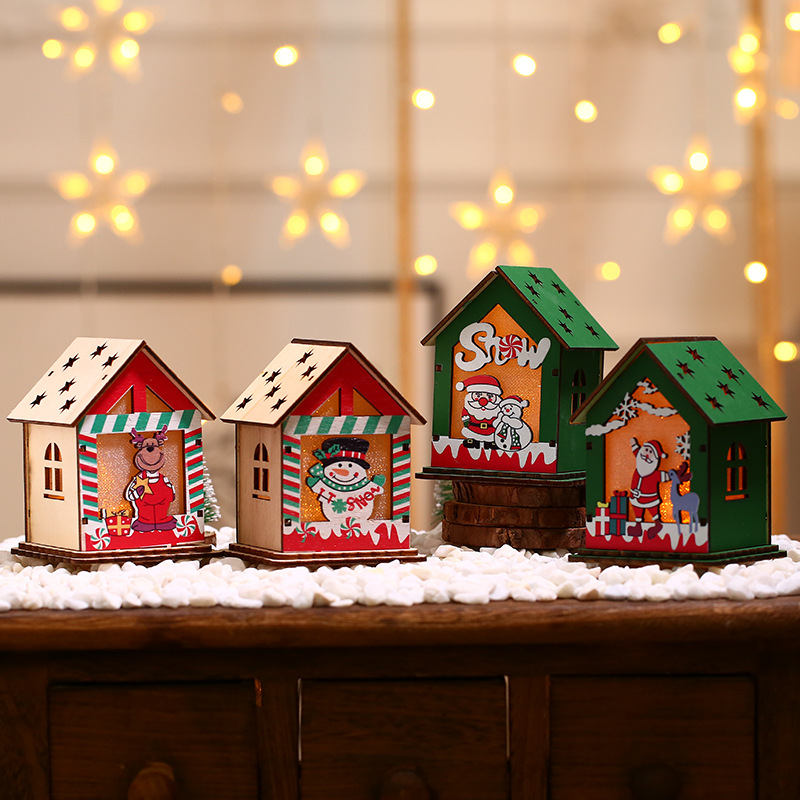 Christmas colors with lights log cabin Christmas tree decorations pendant children's Christmas gifts light house decorations