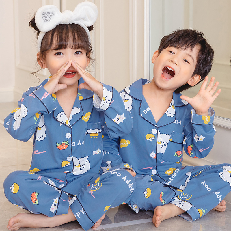新款儿童睡衣男童女童长袖春秋季卡通男孩女宝宝中大童家居服套装