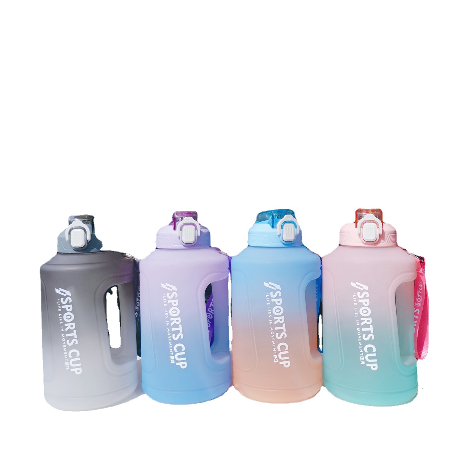 M5-8025 Large capacity ton-ton bucket gradient color sports cup, portable spring lid with straw cup, Amazon Item Picture