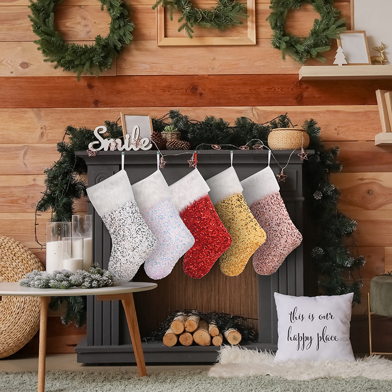 New cross-border sequins Large Christmas stockings Christmas decorations Christmas children candy gift bags gift bags