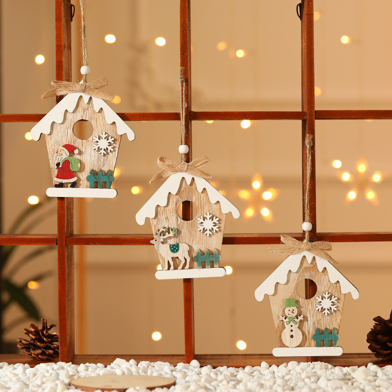Christmas decorations Christmas wooden painted pendants children's gifts Christmas tree pendants scene decorative pendants