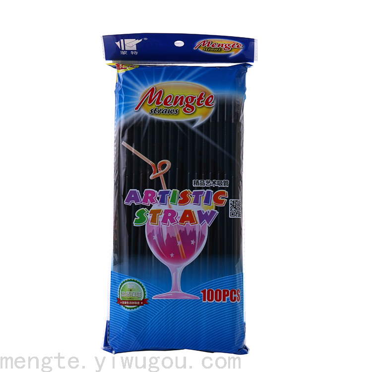6Mm * 26Cm Mixed Color 100 Black Art Shape Foldable Children's Handmade Magic Birthday Party Straws
