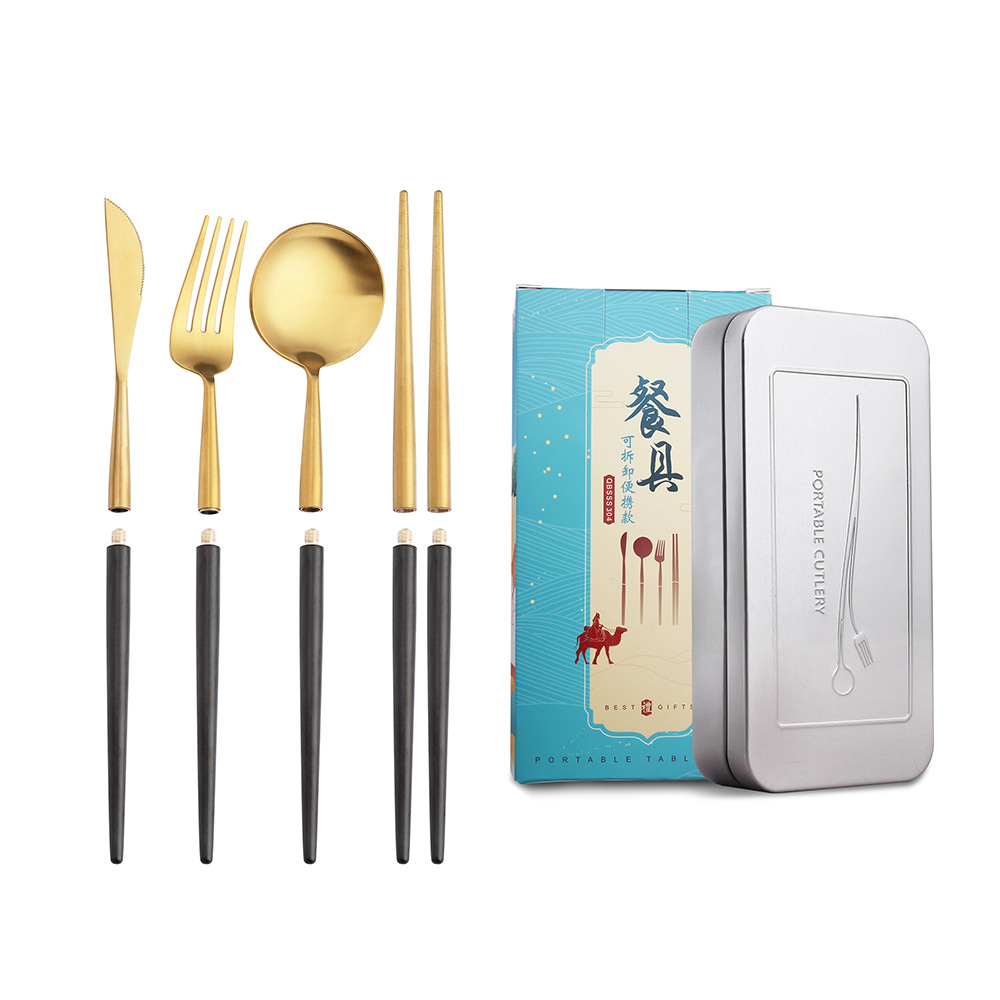 Portuguese knife, fork, spoon, chopsticks, stainless steel Western steak knife and fork detachable portable gift tableware set Item Picture