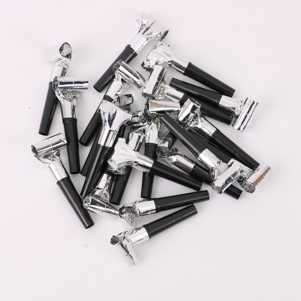 Black pipe with gold and silver blowing pipes, creative whistles, children's toys, cheering props, party celebration supplies details Picture