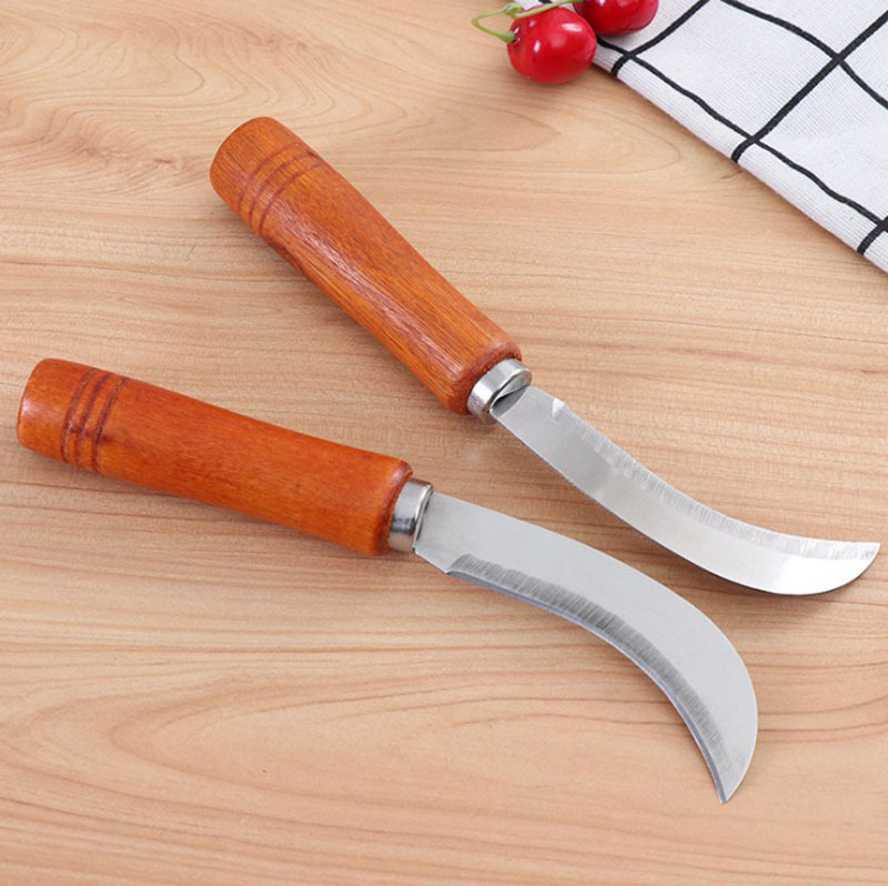 18CM fruit pineapple curved knife with wooden handle, fruit peel, banana small curved knife, sharp peeling, fruit and vegetable wooden handle curved knife Specification image