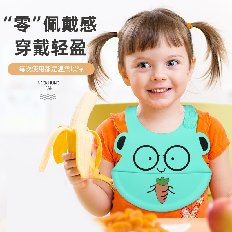 Baby silicone rice bag waterproof, disposable baby bib stereo bib for children large saliva bag adjustable rice bag