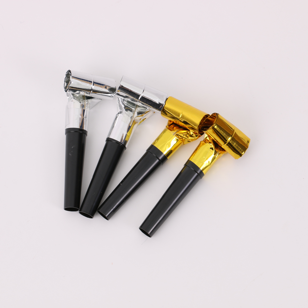 Black pipe with gold and silver blowing pipes, creative whistles, children's toys, cheering props, party celebration supplies Application Scenario