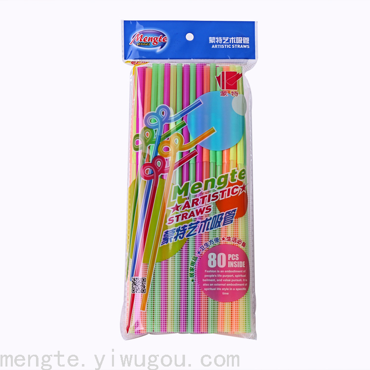 6Mm Straw 26Cm Mixed Color 80Pcs Art Shape Foldable Plastic Environmentally Friendly Degradable Straw For Children And Adults