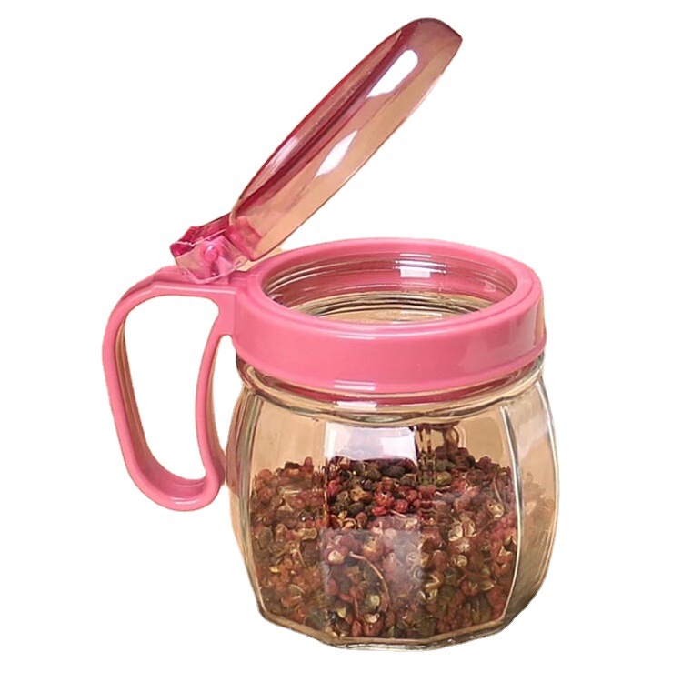 Botella de condimento de vidrio con cuchara caja de condimento creativa para el hogar botella de salsa de soja vidrio con tapa condimento lata al por mayor Item Picture