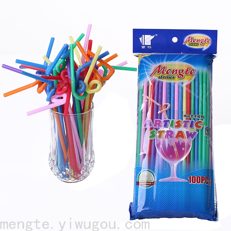 6Mmx26cm Mixed Color 60Pcs Black Art Shape Foldable Magic Children's Plastic Environmentally Friendly Straw Item Picture
