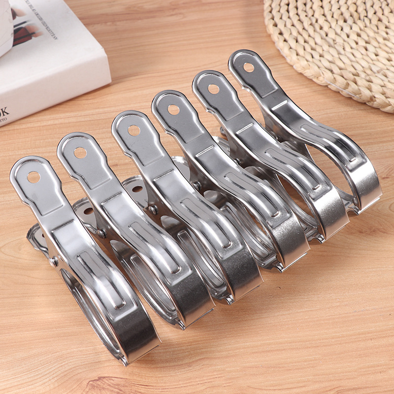 Factory stock of stainless steel quilt clips, 6 blister packs, 13cm large non-magnetic windproof multi-purpose clothes clips, steel quilt single clips details Picture