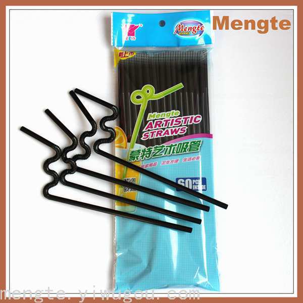 6Mmx26cm Mixed Color 60Pcs Black Art Shape Foldable Magic Children's Plastic Environmentally Friendly Straw