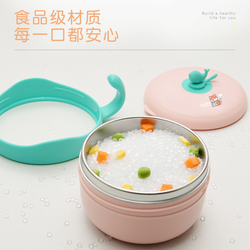 Niños 316L acero inoxidable cuenco de inyección de agua para bebé doble llenado de agua accesorios de comida aislante cuenco de comida para bebé vajilla con mango Specification image