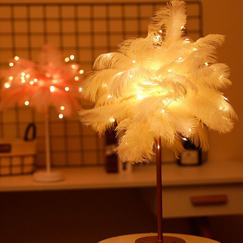 LED羽毛灯铜丝彩灯ins羽毛台灯浪漫房间装饰