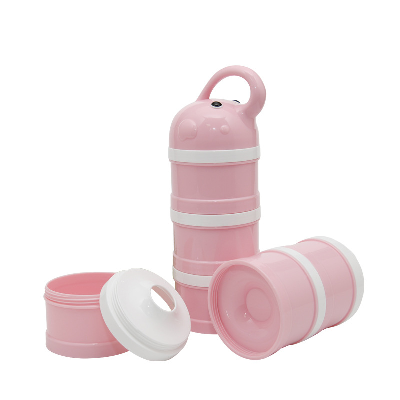 Portable baby milk powder box with independent three-layer compartments, milk powder grid cartoon large-capacity milk powder can Item Picture