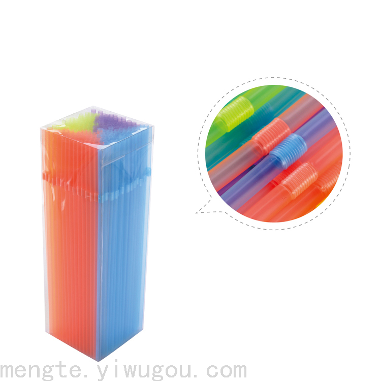5Mm*21Cm Color Bar Elbow Pvc Straw Box 200Pcs Of High-End Boxed Plastic Bendable Drink Straw