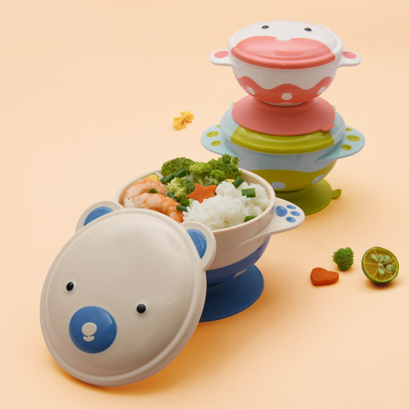 Cartoon suction bowl set Baby food bowl Suction cup bottom baby bowl cutlery go out bowl set