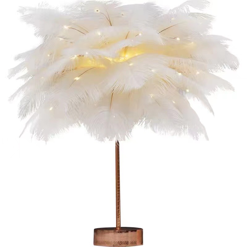 LED feather lamp, copper wire colored lamp, ins feather table lamp, romantic room decoration Item Picture