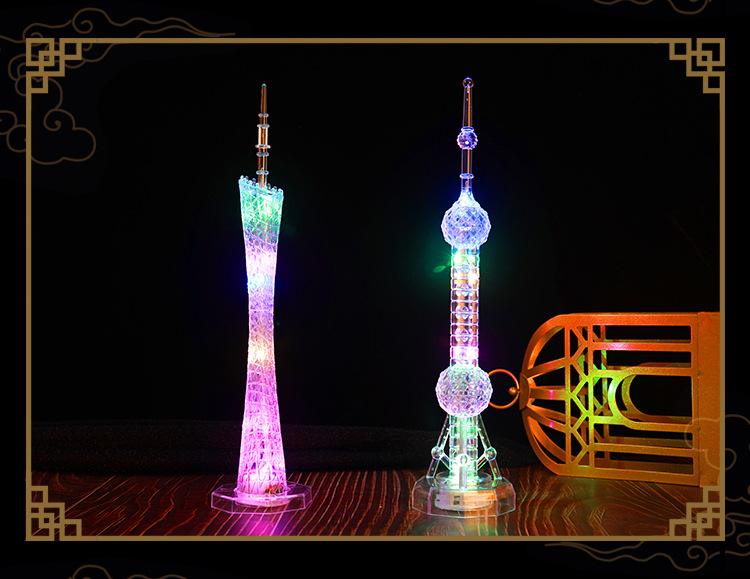 The night lights of the Oriental Pearl Tower and the Canton Tower in Guangzhou are colorful and changing. Little Waist details Picture