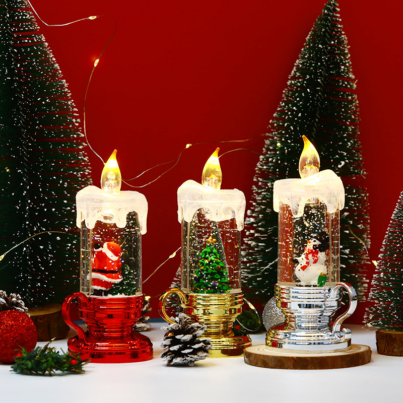 新款圣诞节风灯LED电子蜡烛圣诞老人小夜灯圣