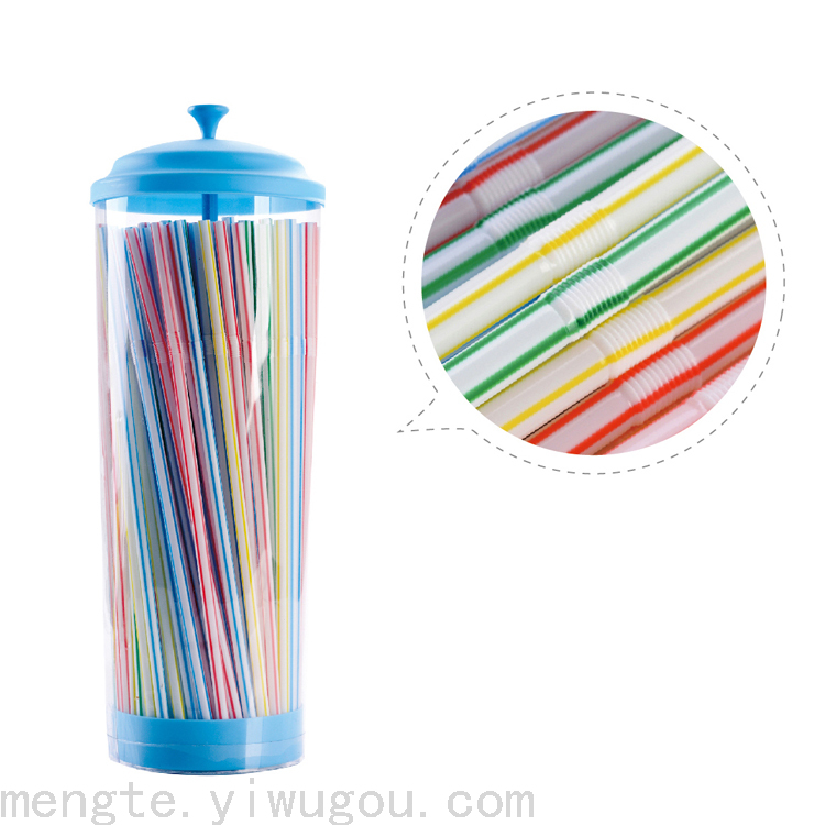 5Mm*21Cm Fluorescent Pvc Straw Modeling Box With 200 Bending Cartoon Straws Disposable Cold Drink Color Tube