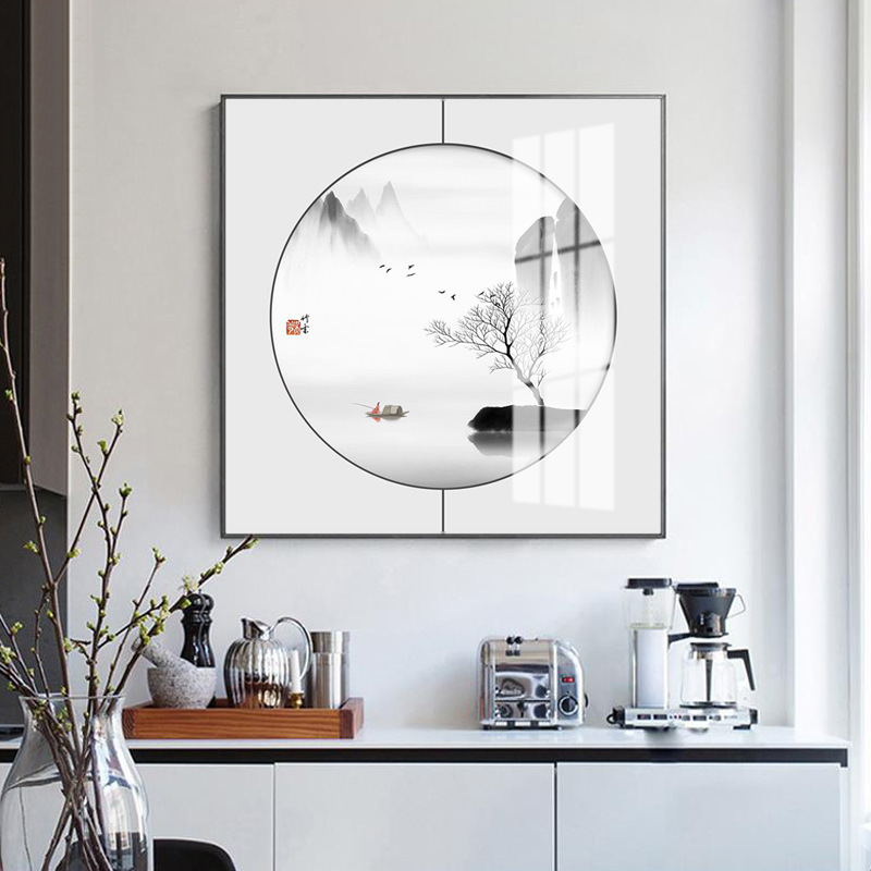 New Chinese style living room decoration painting Zen ink landscape painting entrance porch murals study lotus wall decoration