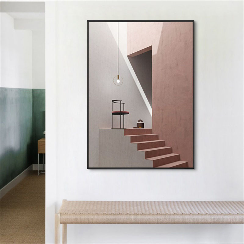 Nordic Morandis modern simple living room decoration painting sofa background wall abstract building hanging paintings porch murals