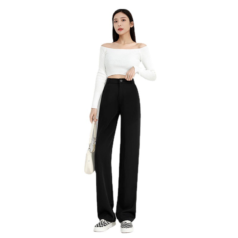 Black wide-leg women's trousers, slender and high-waisted with a sense of drape, loose straight-leg suits for petite women, casual summer, spring and autumn trousers Item Picture