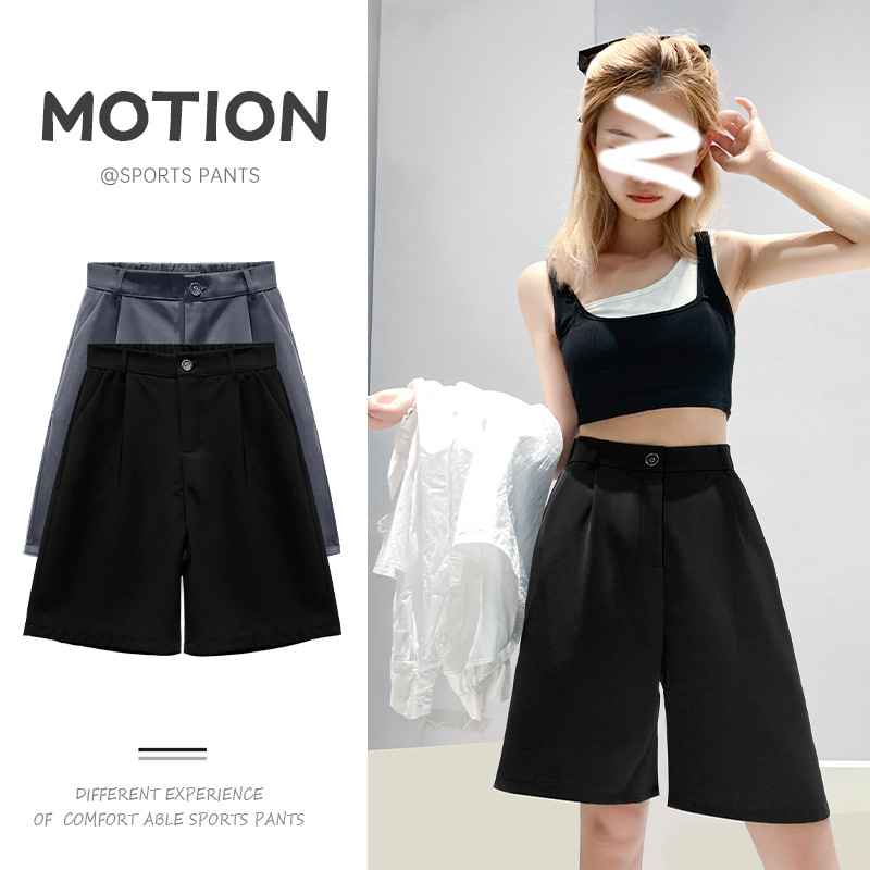 高腰西装短裤女夏季薄款春秋宽松显瘦休闲阔腿五分直筒中裤ins潮