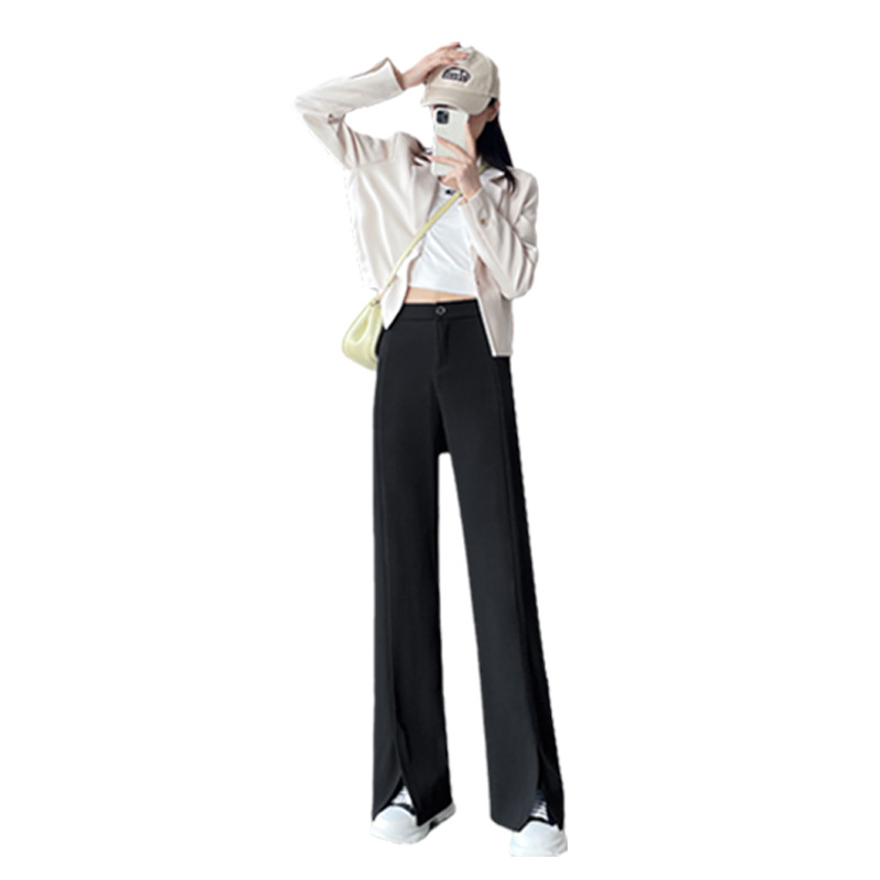 Split wide-leg suit pants for women in summer, thin high-waisted, slimming, casual straight pants with a sense of drape, spring and autumn white slightly flared pants Item Picture