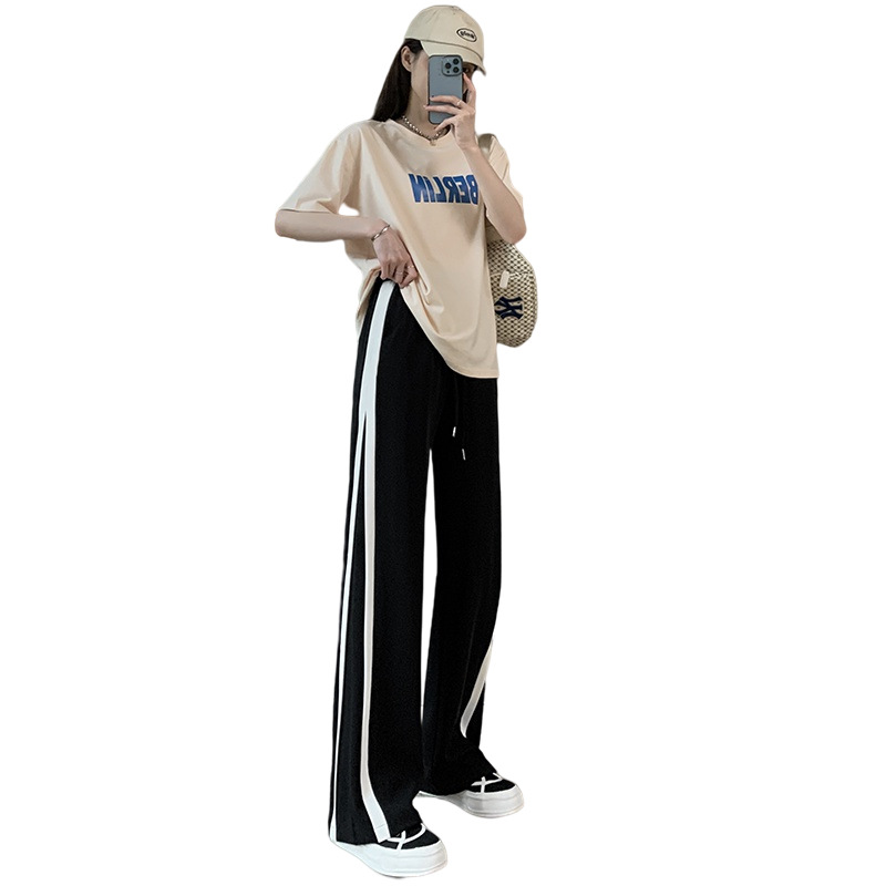 Women's thin, casual, loose, straight-leg, high-waisted, drape striped suit pants and wide-leg pants for spring, autumn and summer Item Picture