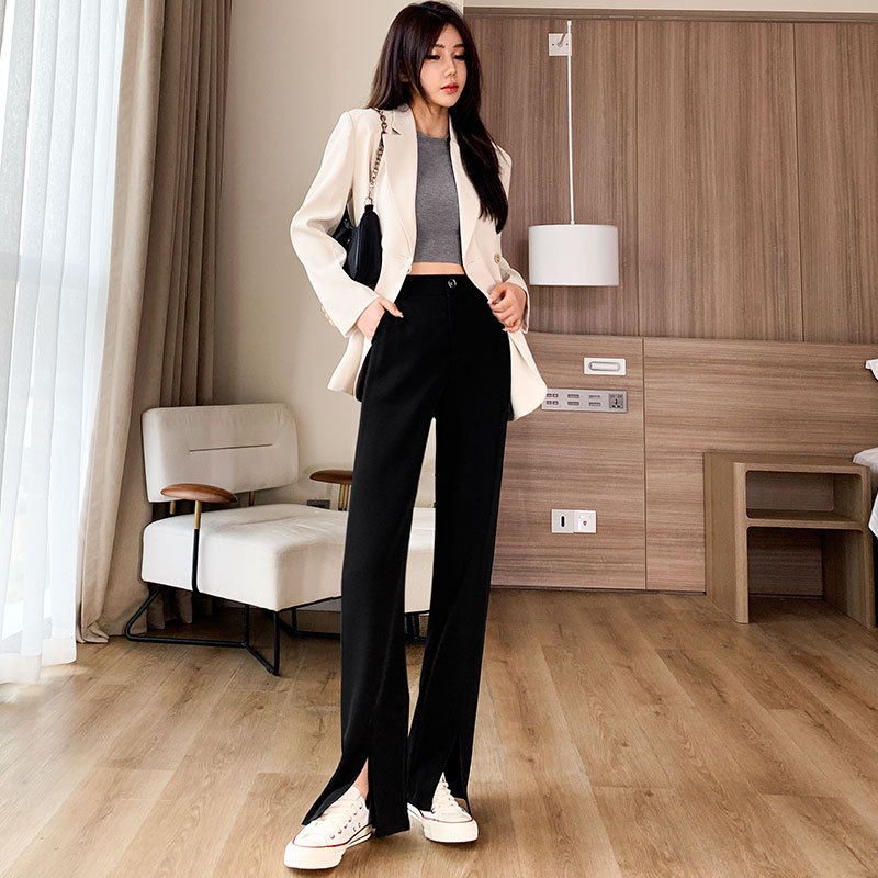 Split wide-leg suit pants for women, Spring/Autumn 2022 new style high-waisted, sagging loose straight-leg casual trousers