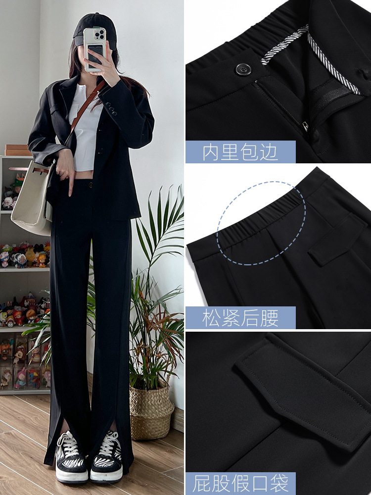 Split wide-leg suit pants for women in summer, thin high-waisted, slimming, casual straight pants with a sense of drape, spring and autumn white slightly flared pants details Picture