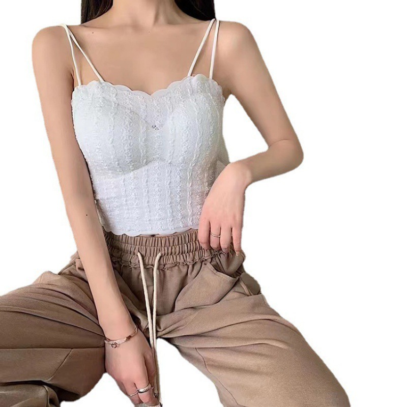 This spring and summer sexy lace mini halter bubble strapless vest with a chest pad design can be worn inside or outside, creating a slimming and beautiful back base Item Picture