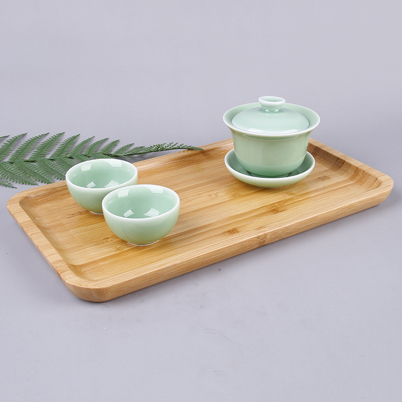厂家直供全竹制侧压长托盘茶盘 长方形圆角家用多功能餐盘水果盘