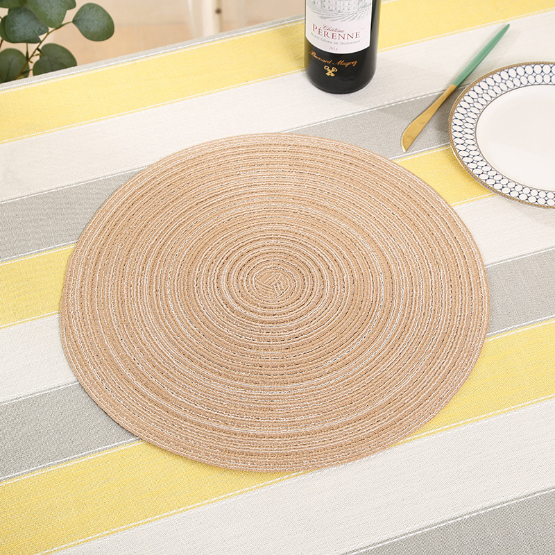 Modern and simple cotton yarn woven round characteristic Western placemats, heat insulation pads, household anti-slip and heat-resistant coasters wholesale Specification drawing
