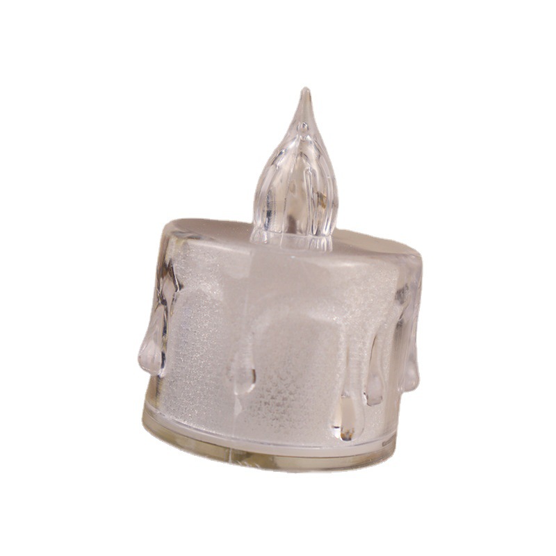 LED crystal transparent acrylic tearful small candle, tea wax plastic electronic candle lamp, seven-color flashing yellow light Item Picture