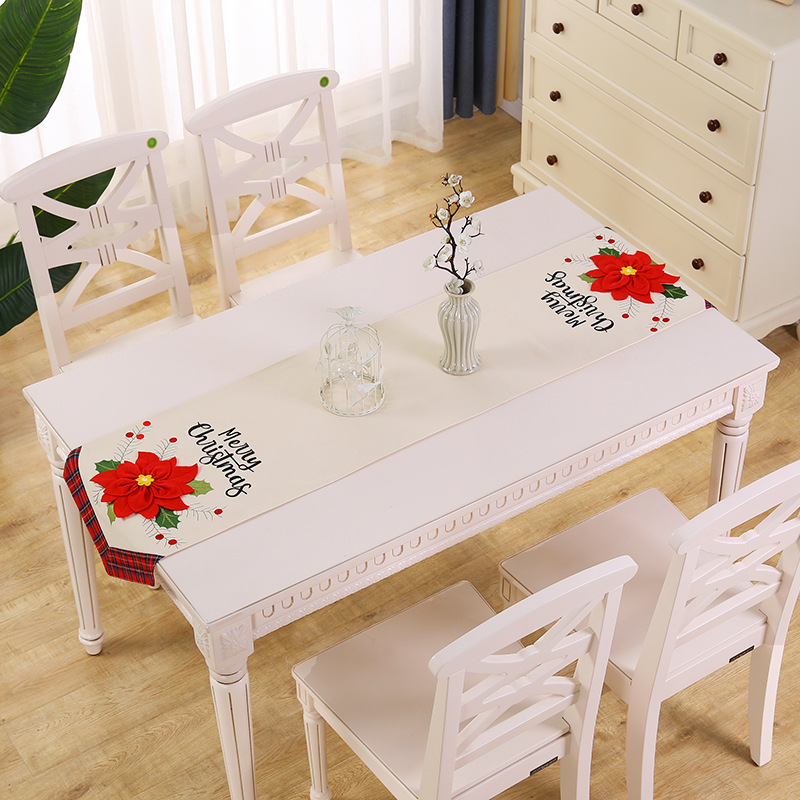 厂家加工定做绣花圣诞桌旗长方形餐桌布布艺家用床旗防尘布盖巾