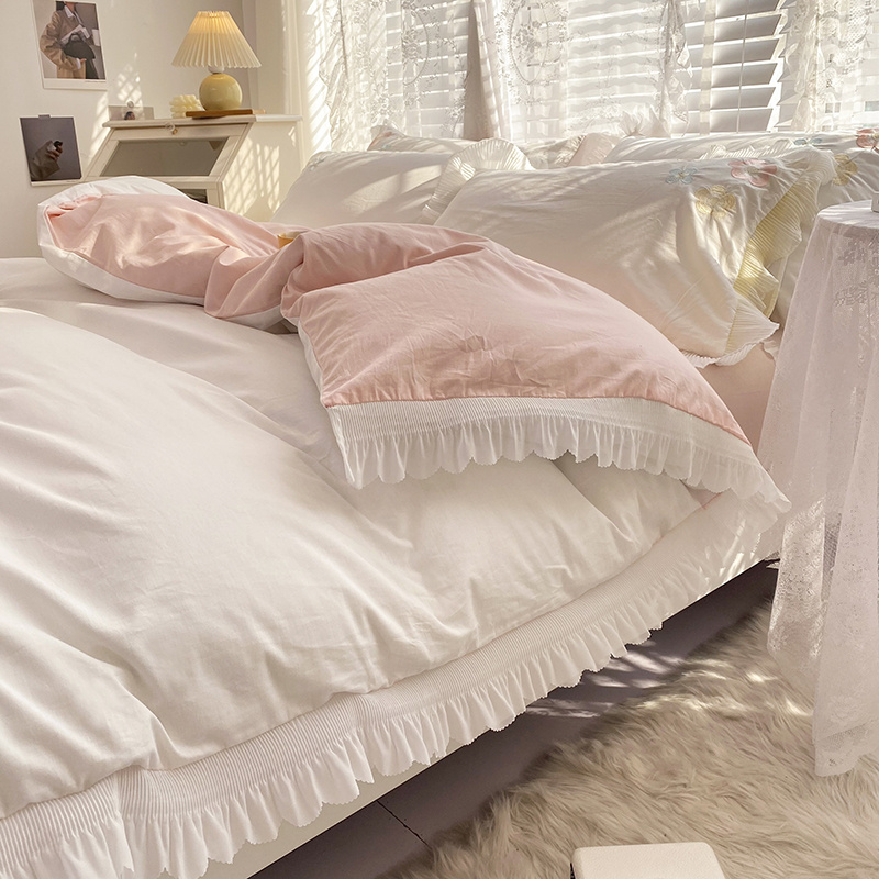 2022 All-cotton washed cotton embroidered Four-piece Set Korean princess-style girlish bed cover Application Scenario