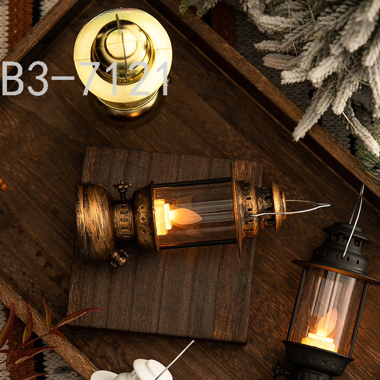 Christmas retro glowing electronic candles, swaying wind lanterns, table ornaments, Halloween oil lanterns, scene decoration and arrangement
