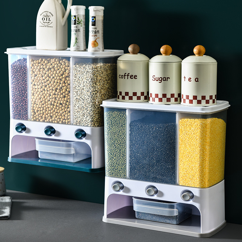 X127 Multi-functional press automatic rice dispensing, rice separation box, compartment-divided rice bucket, storage box, wall-mounted grains and cereals