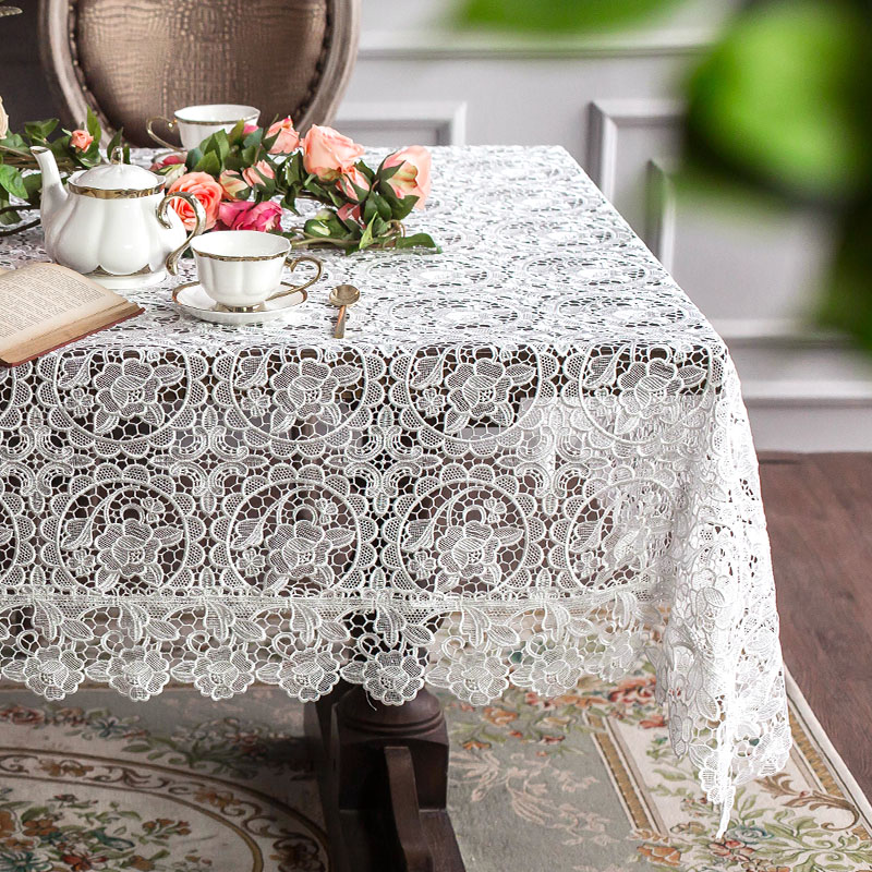 欧式蕾丝桌布长方形ins茶几布白色镂空小盖巾刺绣台布北欧餐桌布图