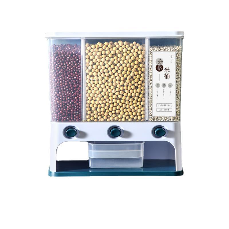 X127 Multi-functional press automatic rice dispensing, rice separation box, compartment-divided rice bucket, storage box, wall-mounted grains and cereals Item Picture