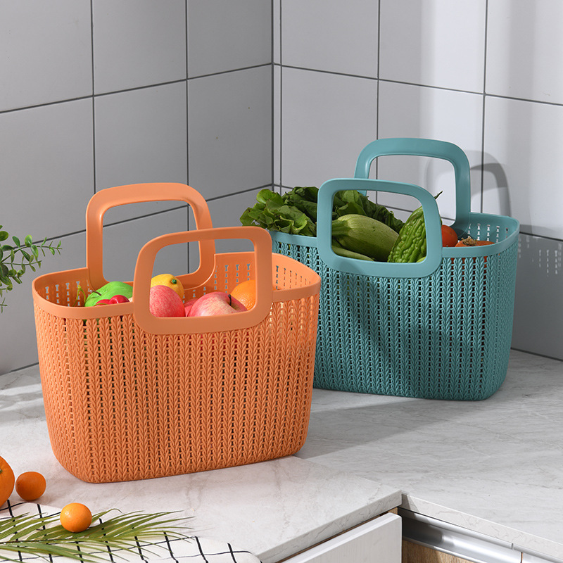 W15-2224 soft material hand-held storage basket, large plastic unbreakable, home fruit and vegetable storage basket, kitchen storage basket Specification image