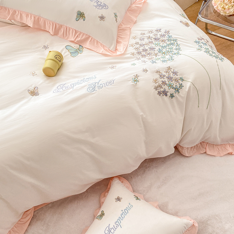 2022 Pure Cotton Four-piece Set, all-cotton bedding in INS style, Nordic minimalist, all-cotton embroidered princess style Four-piece set Item Picture