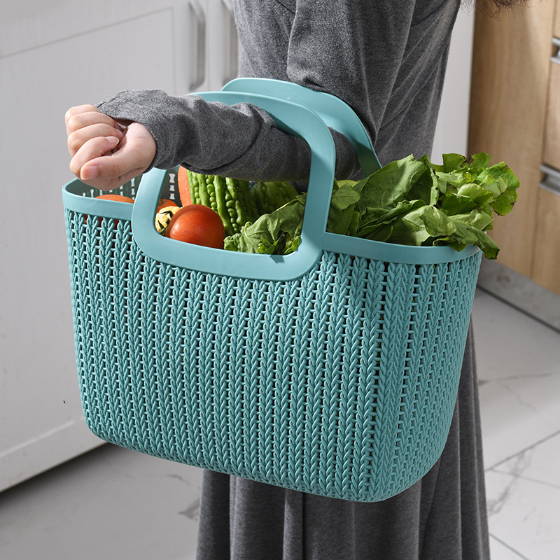 W15-2224 soft material hand-held storage basket, large plastic unbreakable, home fruit and vegetable storage basket, kitchen storage basket