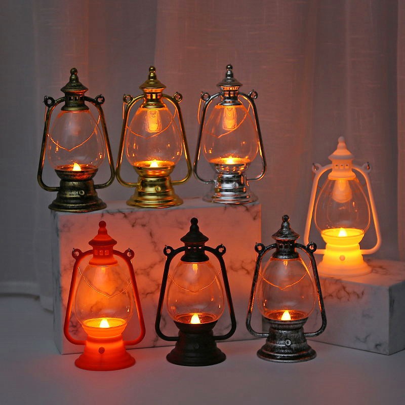Cross-border new LED electronic candles, Halloween decorations, retro hand-held small horse lanterns, wind lanterns, palace lanterns, and craft gifts Specification image