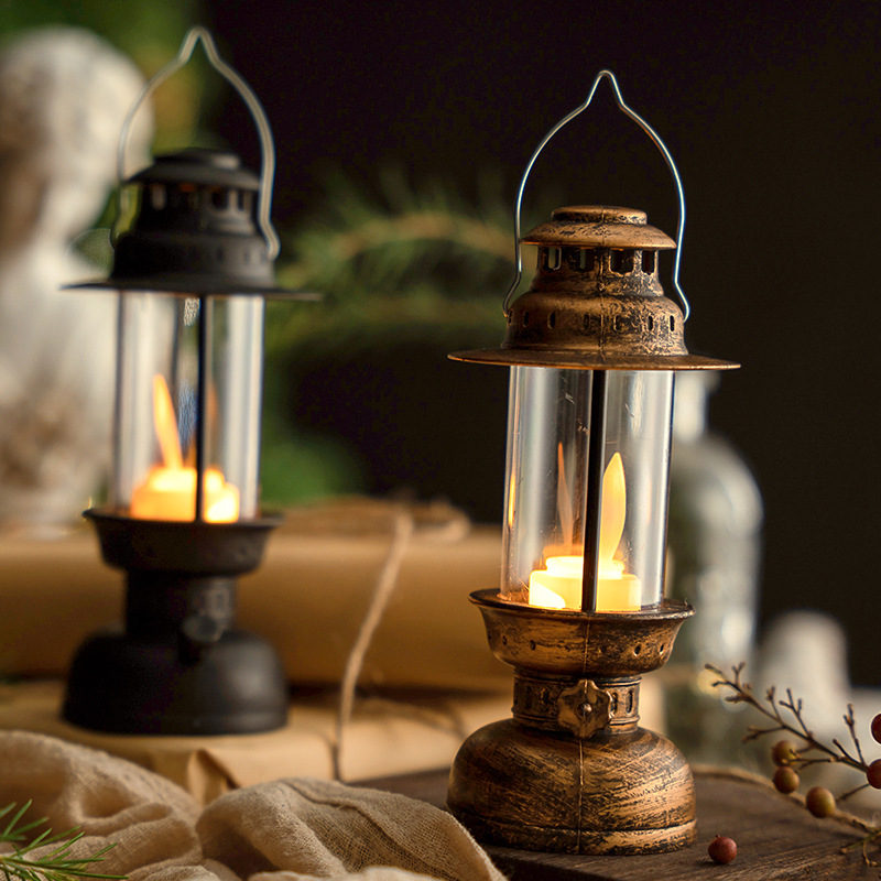 Christmas retro glowing electronic candles, swaying wind lanterns, table ornaments, Halloween oil lanterns, scene decoration and arrangement Application Scenario